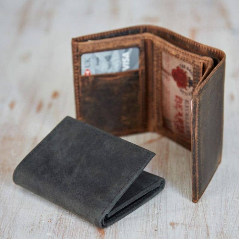 Genuine Handmade Buffalo Leather Trifold Wallet: Black or Brown - Paper High - ArchieSoul Men