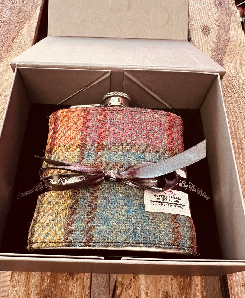 6oz Harris Tweed Hip Flask - Autumn Colours - By Created By The Ridleys - ArchieSoul Men