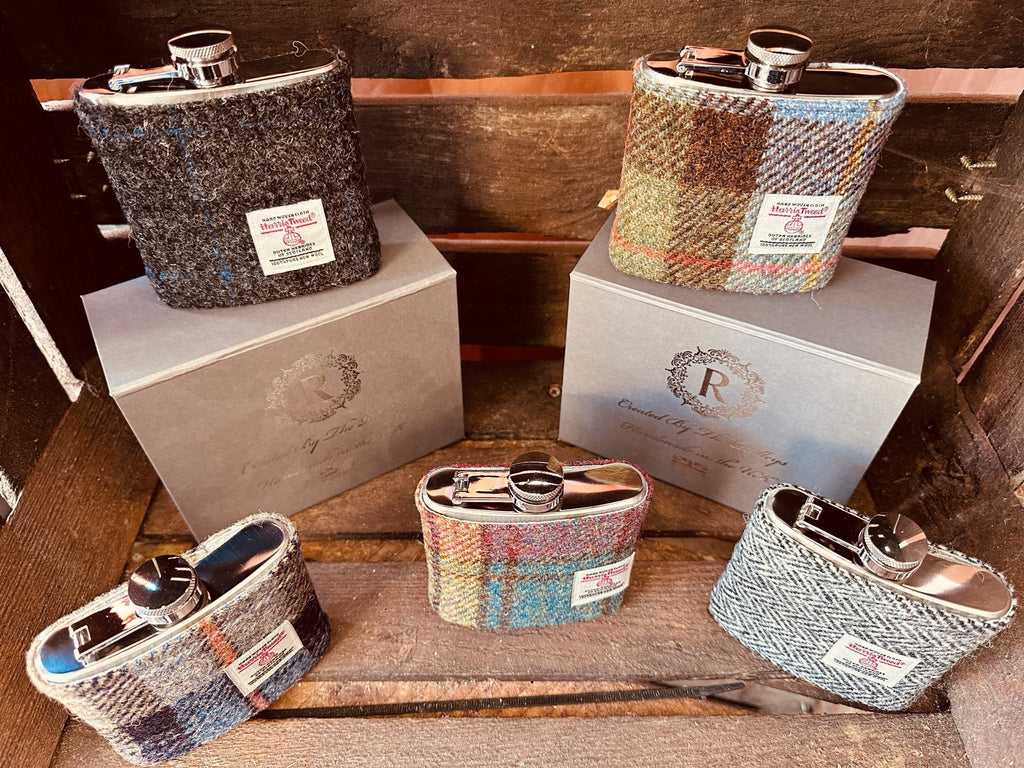 6oz Harris Tweed Hip Flask - Autumn Colours - By Created By The Ridleys - ArchieSoul Men