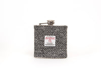 6oz Harris Tweed Hip Flask -Black Herringbone  - by Created by the Ridleys