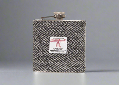 6oz Harris Tweed Hip Flask -Black Herringbone  - by Created by the Ridleys