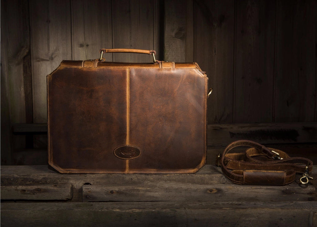 Aspen Leather Briefcase Office Laptop Bag Hard Case + Free Leather Wallet - ArchieSoul Men