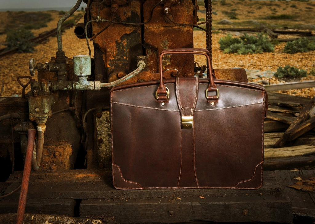Full Grain Leather Briefcase Laptop Bag / Corsican Pine - ArchieSoul Men
