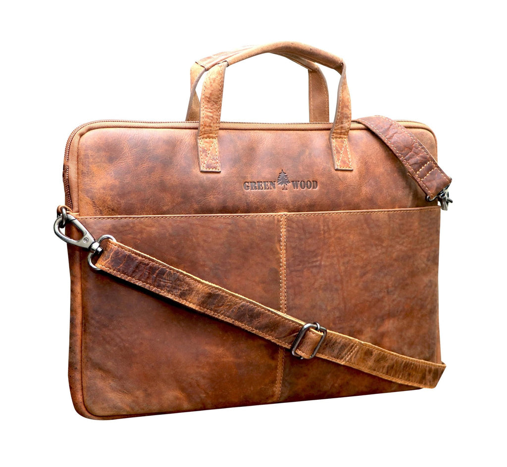 Greenwood "Fred" 14 inch Leather Laptop Bag With Removable Shoulder Strap - ArchieSoul Men