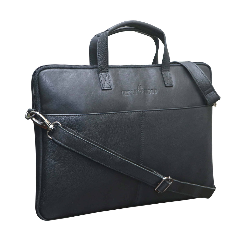 Greenwood "Fred" 14 inch Leather Laptop Bag With Removable Shoulder Strap - ArchieSoul Men