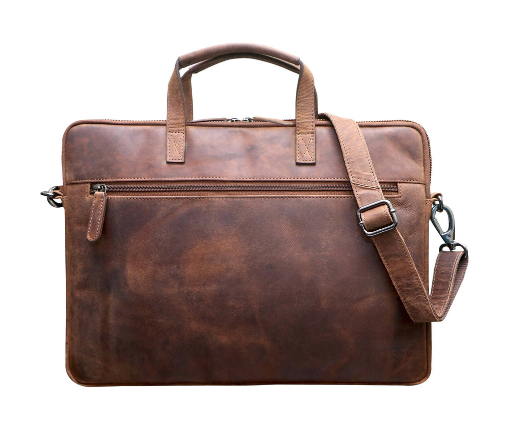 Greenwood "Fred" 14 inch Leather Laptop Bag With Removable Shoulder Strap - ArchieSoul Men