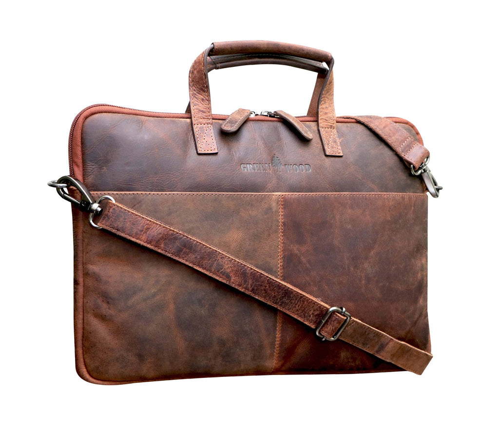 Greenwood "Fred" 14 inch Leather Laptop Bag With Removable Shoulder Strap - ArchieSoul Men