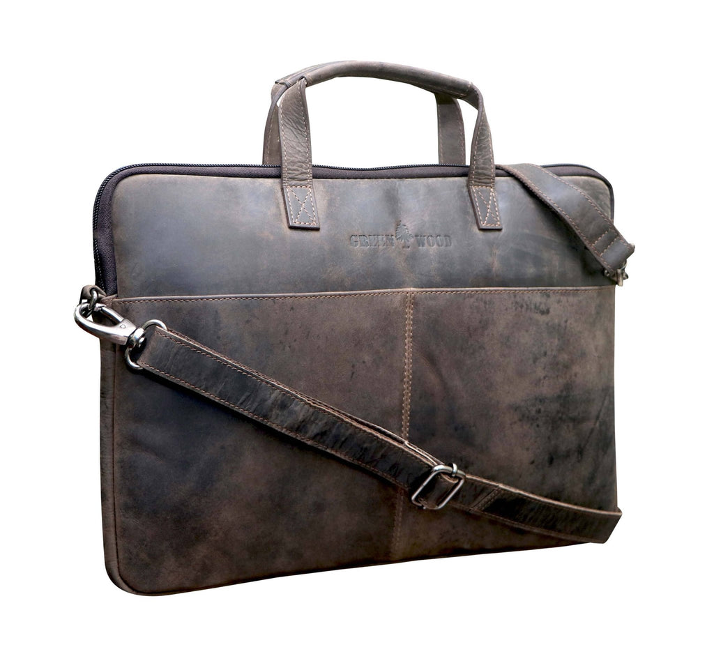 Greenwood "Fred" 14 inch Leather Laptop Bag With Removable Shoulder Strap - ArchieSoul Men