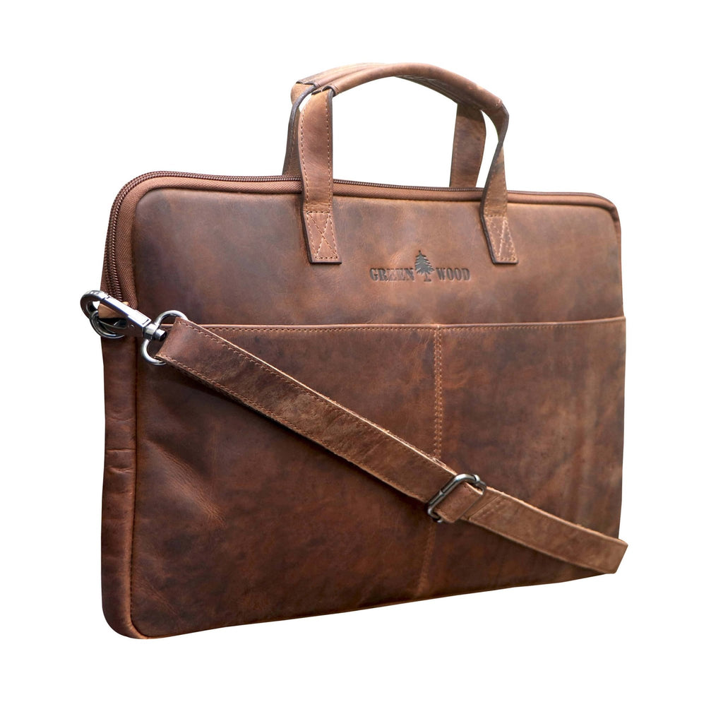 Greenwood "Fred" 14 inch Leather Laptop Bag With Removable Shoulder Strap - ArchieSoul Men