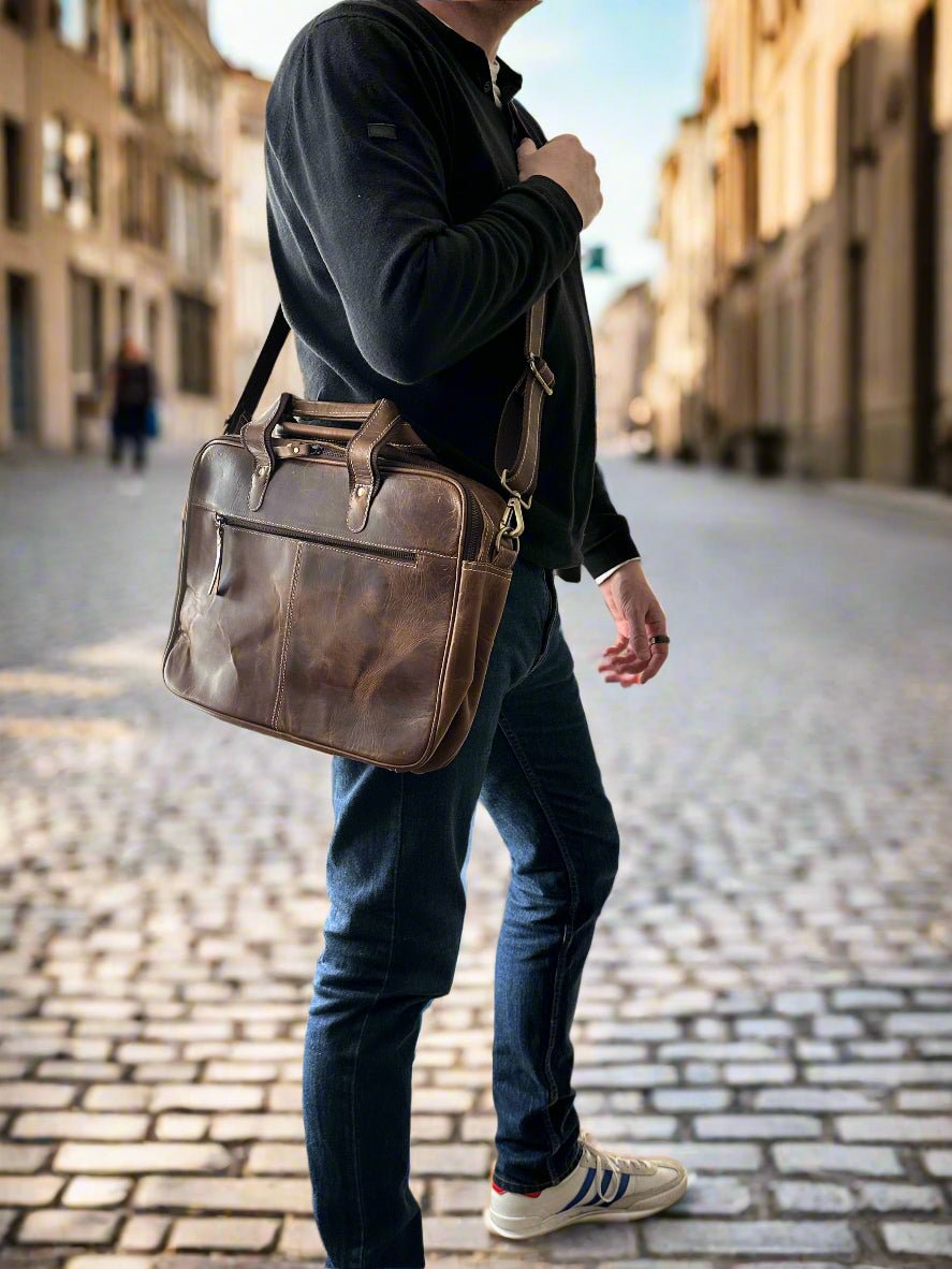 Mens Leather Messenger Bag. 'The Madeley Messenger' Laptop Bag by ArchieSoul Man + Free Valet Tray - ArchieSoul Men