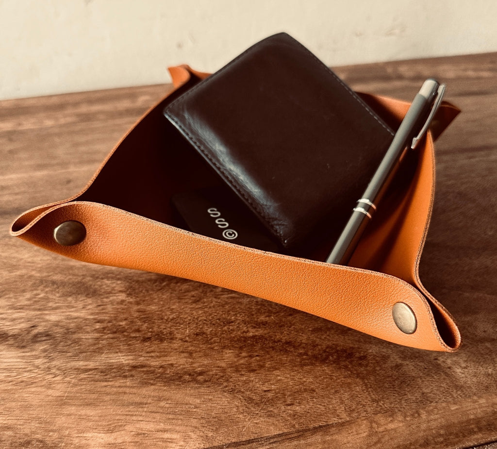 Mens PU Leather Valet Tray in Brown or Black by ArchieSoul Man - ArchieSoul Men