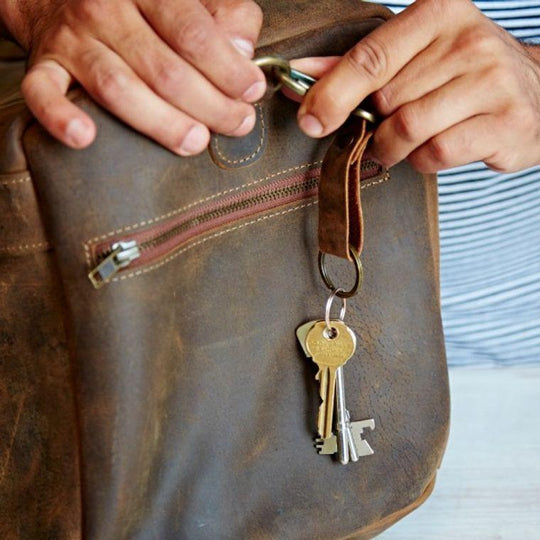 Buffalo Leather Keyring with Hook - Handmade - Brown or Black - ArchieSoul Men