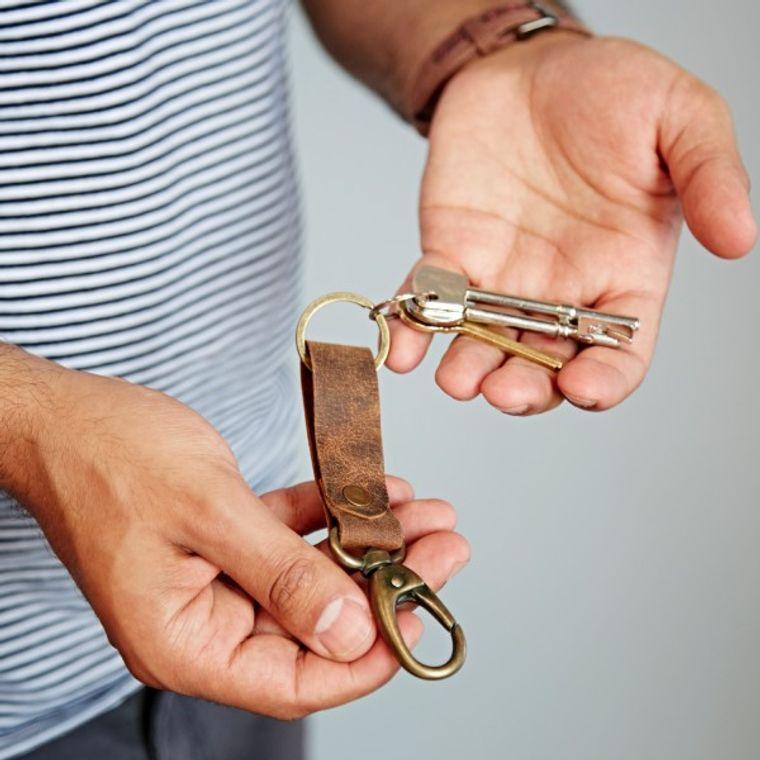 Buffalo Leather Keyring with Hook - Handmade - Brown or Black - ArchieSoul Men