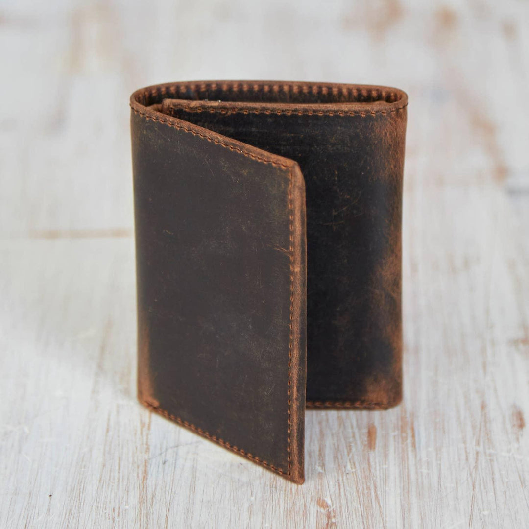 Genuine Handmade Buffalo Leather Trifold Wallet: Black or Brown - Paper High - ArchieSoul Men