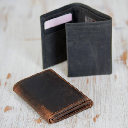 Genuine Handmade Buffalo Leather Trifold Wallet: Black or Brown - Paper High - ArchieSoul Men