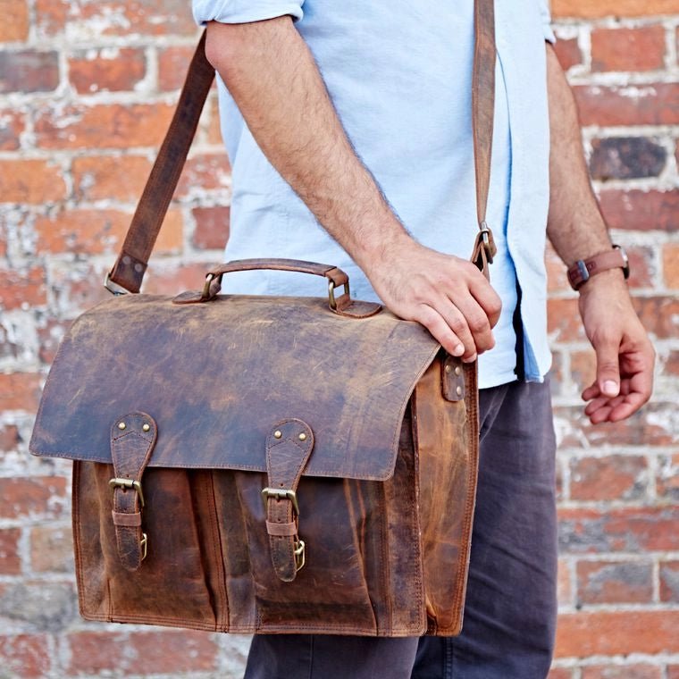 Handmade Buffalo Leather Briefcase Bag - ArchieSoul Men