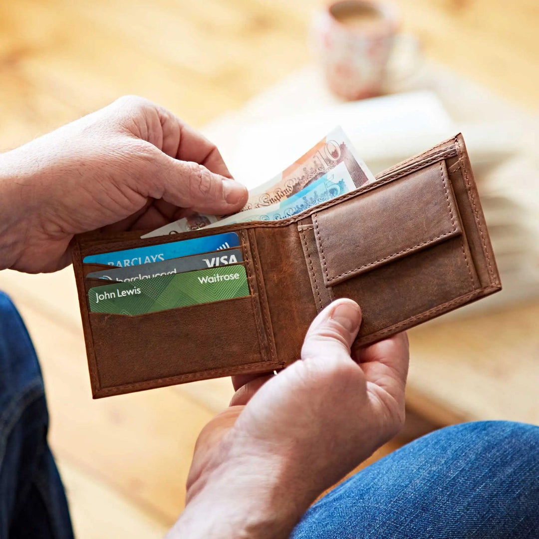 Handmade Buffalo Leather Wallet - Brown or Black - ArchieSoul Men