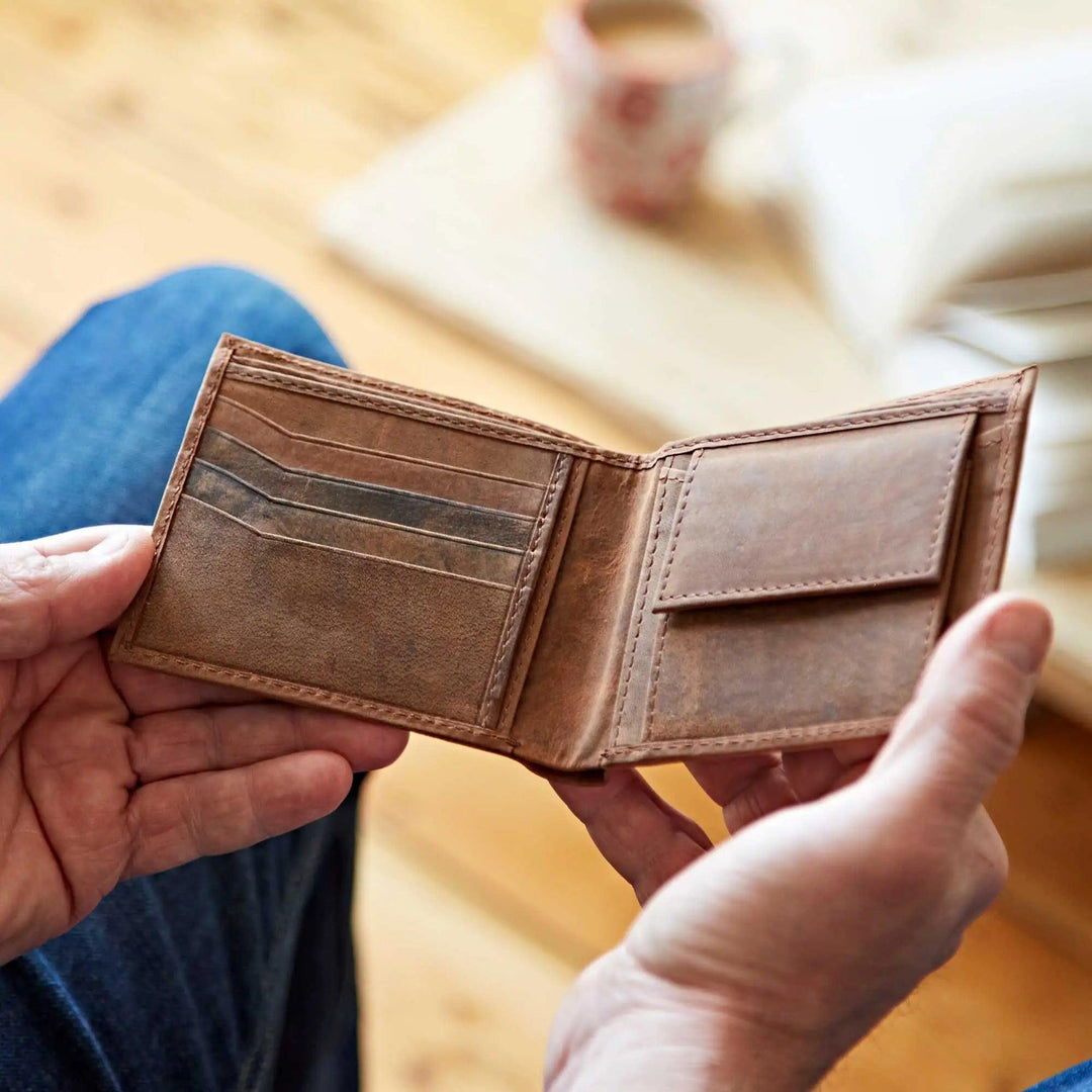 Handmade Buffalo Leather Wallet - Brown or Black - ArchieSoul Men