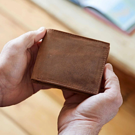 Handmade Buffalo Leather Wallet - Brown or Black - ArchieSoul Men