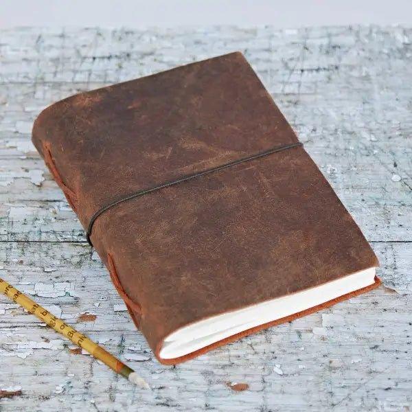 Large Buffalo Leather Elastic Tie Journal - From Paper High - ArchieSoul Men