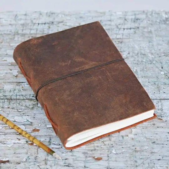 Large Buffalo Leather Elastic Tie Journal - From Paper High - ArchieSoul Men