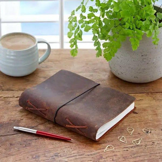 Large Buffalo Leather Elastic Tie Journal - From Paper High - ArchieSoul Men